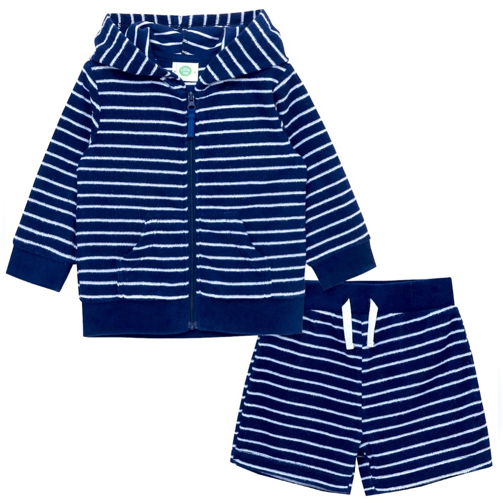 Little Me Striped Terry Cover Up Jacket and Shorts (2 Piece Set) Size 12 Months